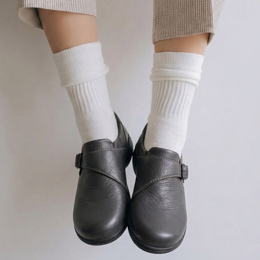 Clarks Collection Ashland Lane Grey/Brown  Leather Buckle Shoes Womens 6 M